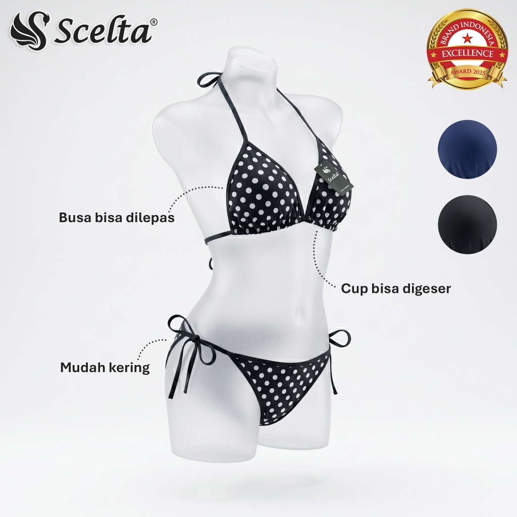 Scelta - Bikini Quick Dry Segitiga Triangle Tanpa Kawat Cup Bisa Digeser Busa Bisa Dilepas Baju Renang Pantai Tali Samping BKN SC 006