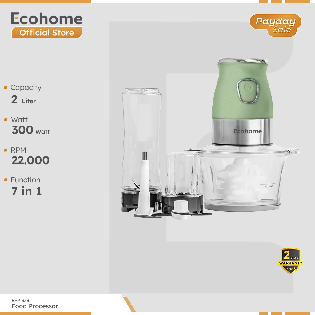 ECOHOME Food Processor 7 in 1 EFP333 Chopper Blender Smoothies and Garlic Peeler