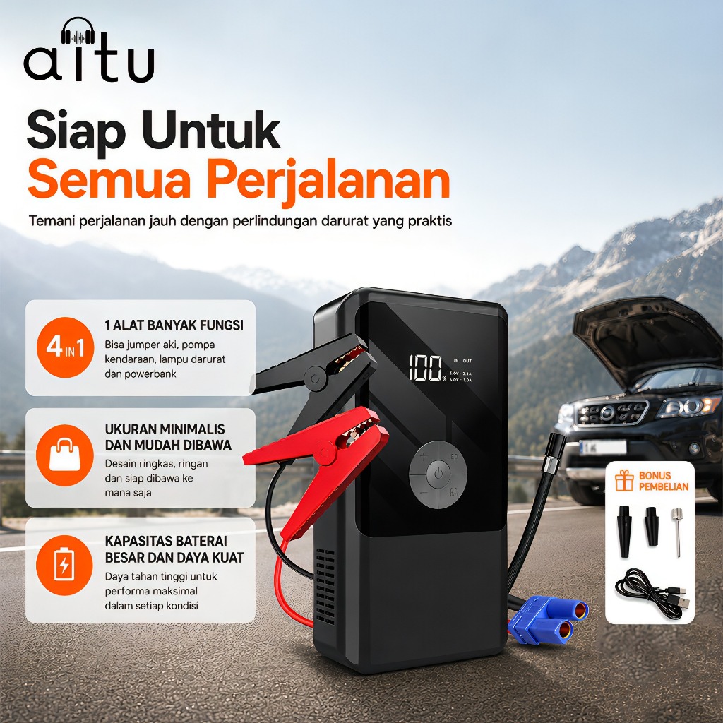 Aitu CYD24 Jumper Starter Aki Mobil Motor 6000 mAh Alat Pompa Ban Motor Dan Mobil Electric Pump Tire