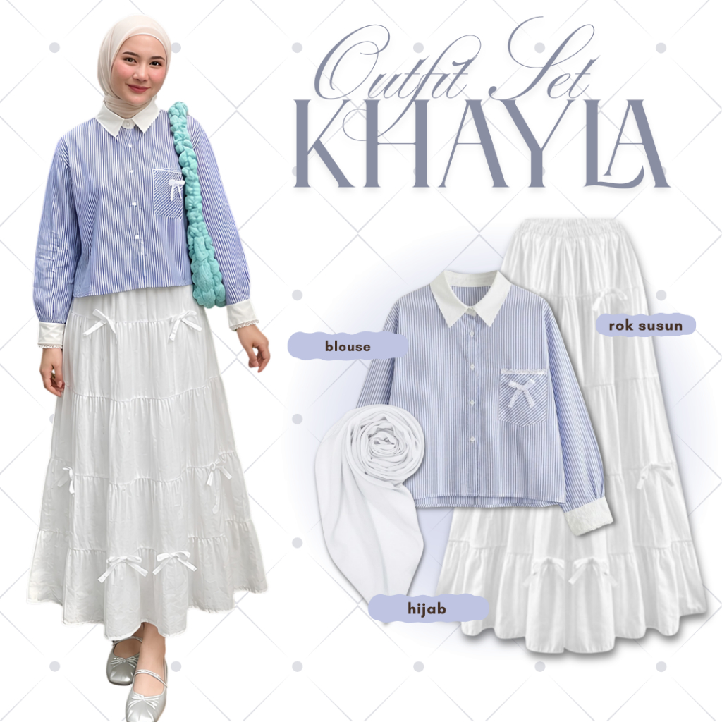 Setelan Wanita Simple Elegan Casual Outfit (lulu blouse,rok susun,bella square) Outfit remaja Korean