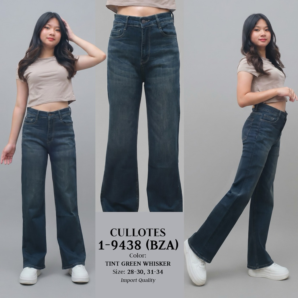 CELANA KULOT HW TINT GREEN WHISKER BAHAN SOFTJEANS STRETCH MISS 2000 IMPORT QUALITY