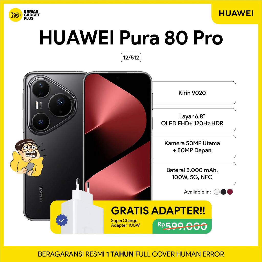 Huawei Pura 80 Pro 12/512GB Kamera 50MP 1-Inch OLED 120Hz 100W Garansi Resmi