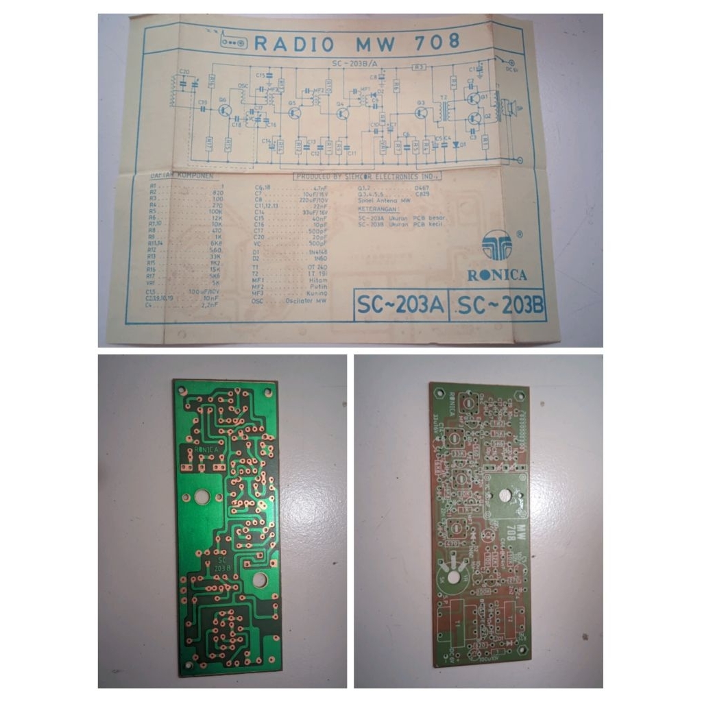 PCB+Skematik RADIO MW 708 SC-203A/SC-203B RONICA