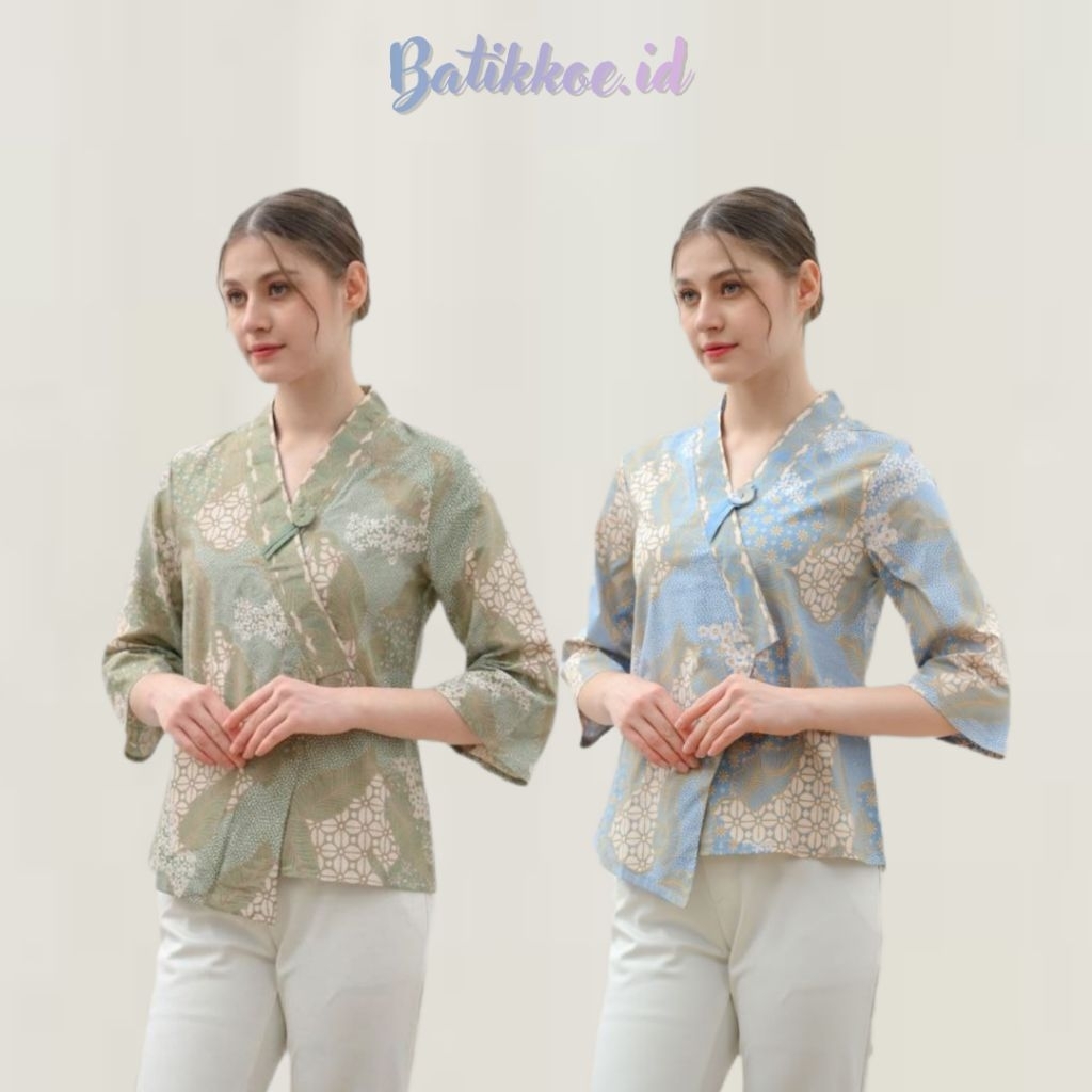 Atasan Batik 262 Ice blue & Ice green- Atasan Batik Wanita / Batik wanita Standart - super Jumbo (S-