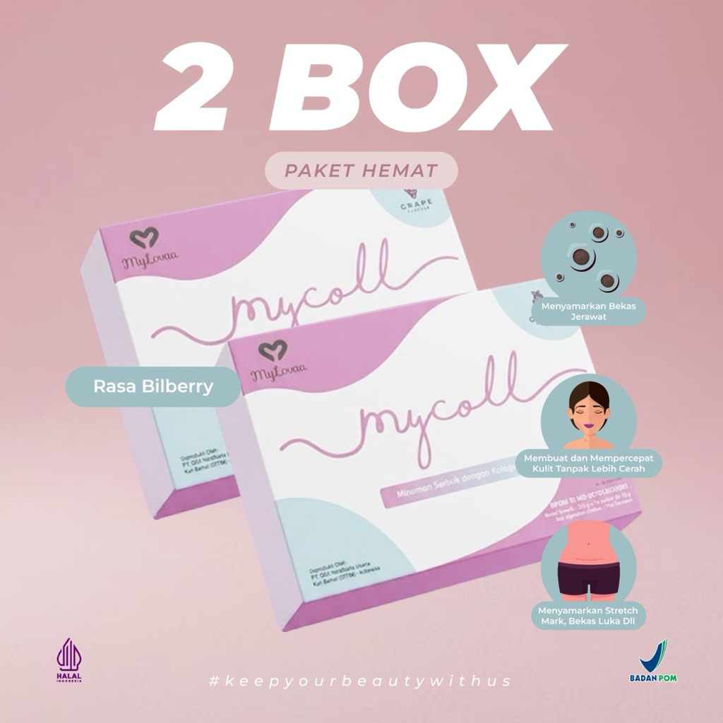 Paket 2 Box MyColl Collagen Drink by Mylovaa Skincare | Minuman Kolagen pencerah, Anti Aging | Kulit