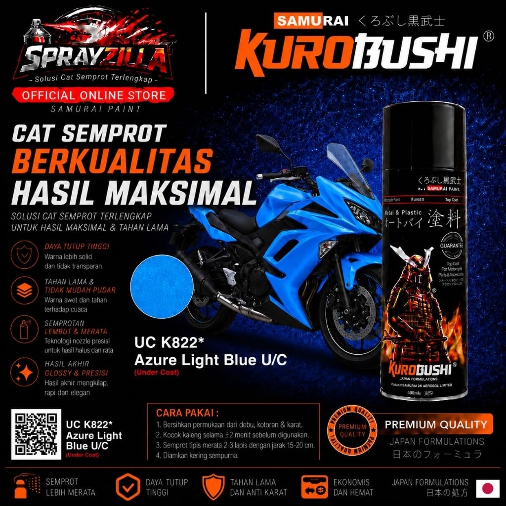 2 Coat System Azure Light Blue UC + TC K822 Cat Aerosol Kualitas Kompresor