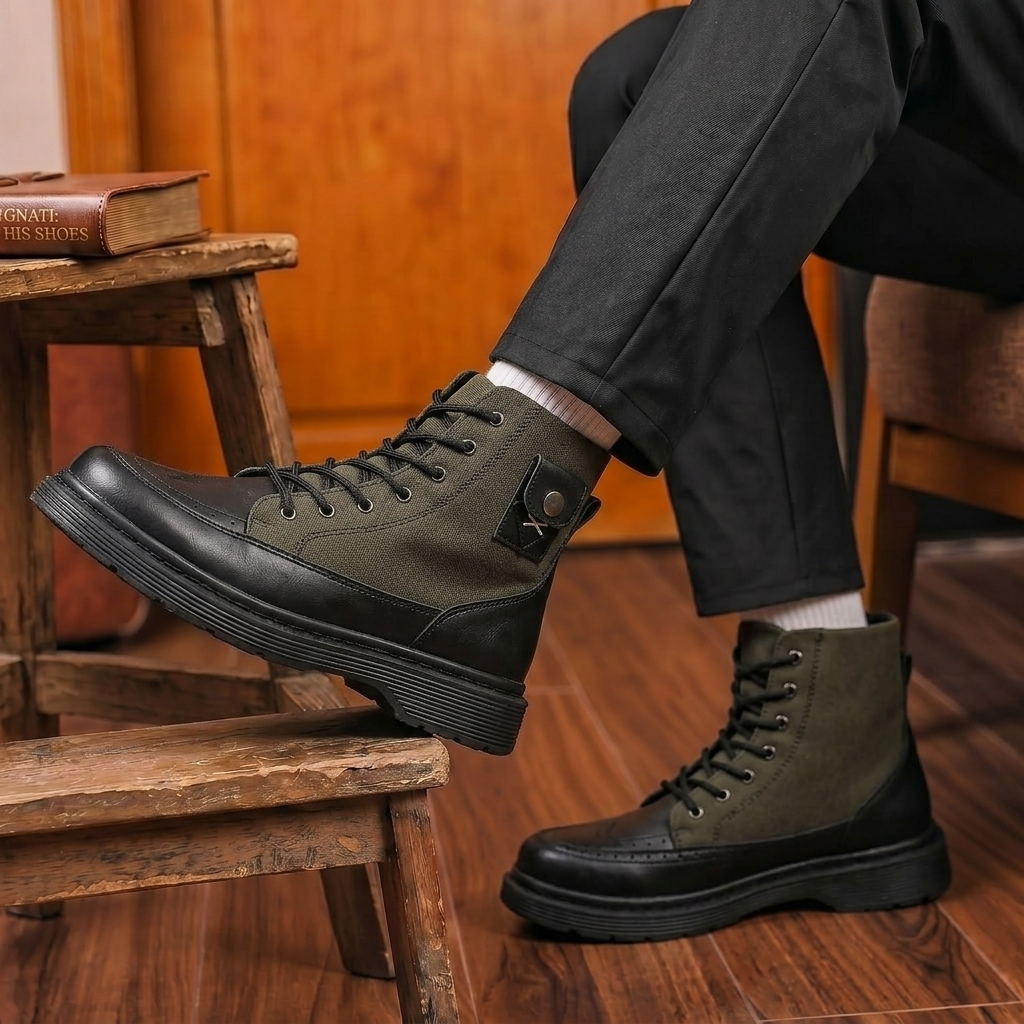 Sepatu Casual Boots High Kanvas Army Pria