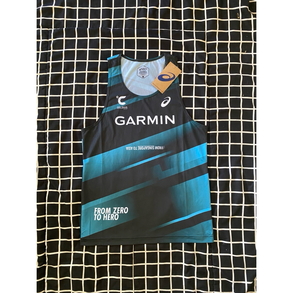 asics garmin running singlet blue black
