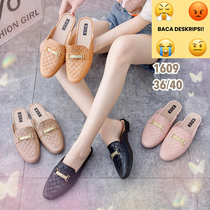 Sepatu Slop mules korea Jelly Karet Wanita Gesper LV Hak 3 cm Cantik Elegan Formal Mewah Impor MGR M