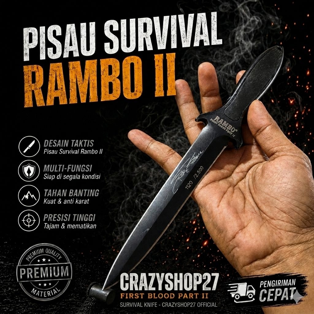 Pisau Survival Rambo II / Pisau Survival & berburu / Survival Kit / Pisau Survival