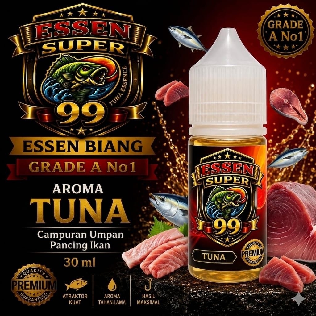 ‎Super 99 Biang Essen Tuna Umpan Pancing Ikan Aroma Grade A Kualitas No.1 Kemasan 30ml