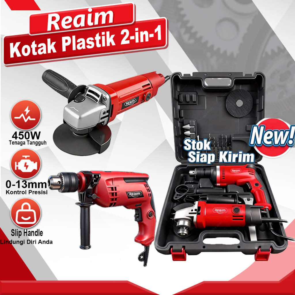 Reaim Bor Dan Gerinda 13MM Bor Listrik Set Lengkap Mesin Bor Listrik Mesin Gerinda Listrik