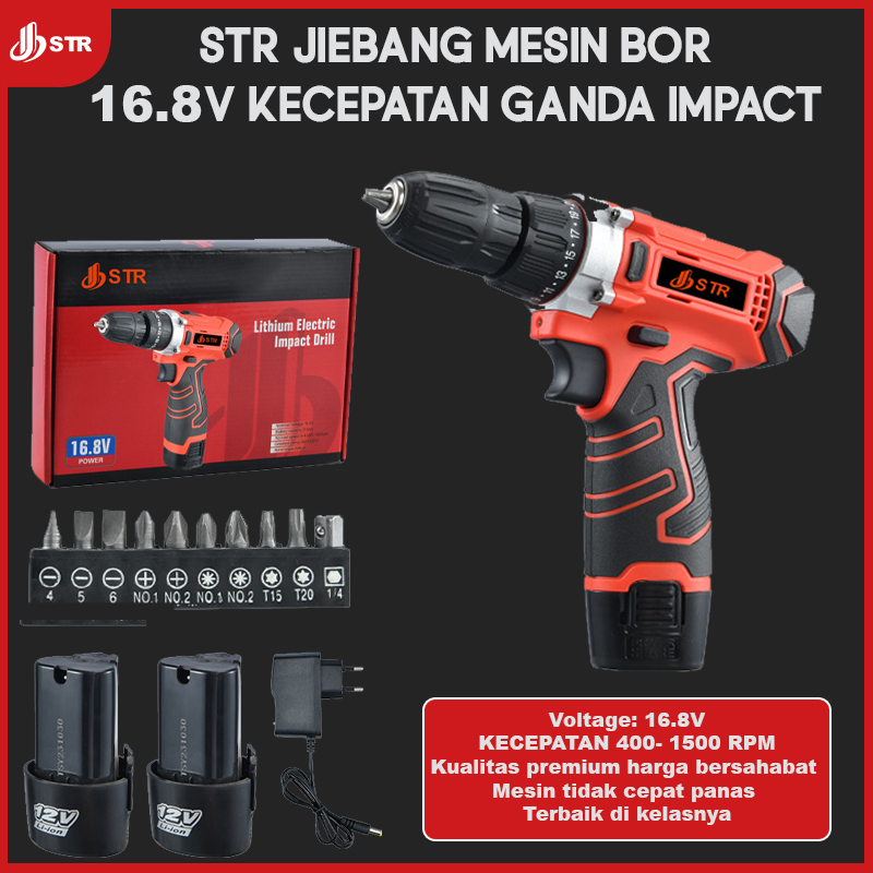 Mesin Bor 16,8V Baterai Tangan/Bor Cordless Power Drills Kit  Dengan Cordless Impact Drill