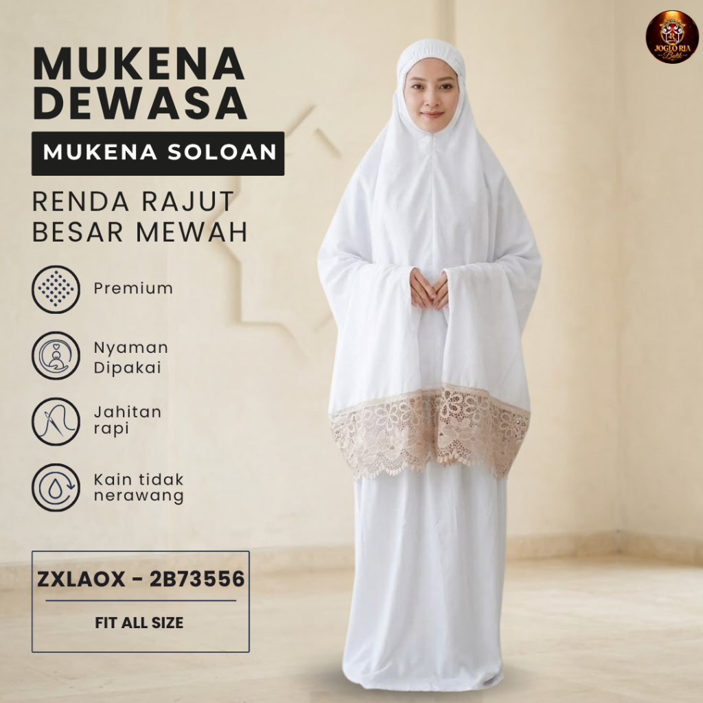 Mukena Renda Mewah Dewasa Putih Premium Jumbo Mukena Umroh Haji Cantik Ria Batik Solo