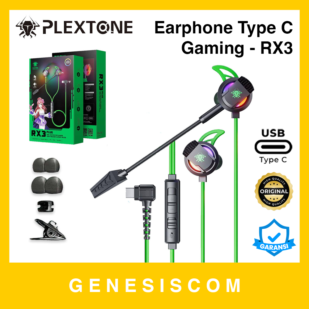 PLEXTONE RX3 Plus Earphone Mic Gaming USB Type C - 7.1 Hifi Surround Sound Gen4 RGB Audio Headset Ea