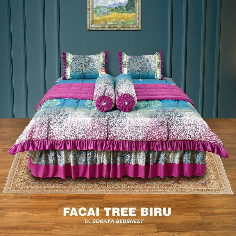 Soraya Bedsheet Set Bedcover Rimple CVC Motif Bunga Uk 180x200x30cm