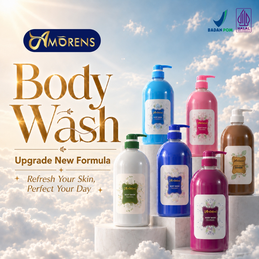 AMORENS Body Wash JUMBO BPOM dan Halal 1000ml - Aroma Rose, Floral, Berry, Coffee [1 Liter}