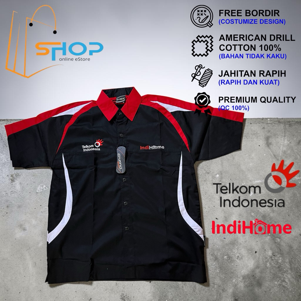 kemeja telkom Indonesia indihome bordir computer•Baju indihome telkom Indonesia lengan pendek