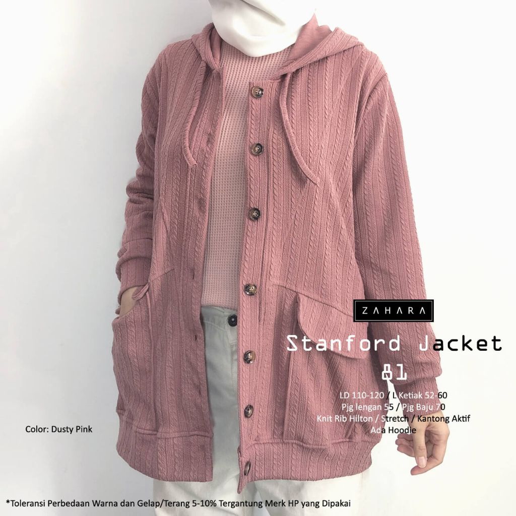Zahara Stanford Jacket Knit Rib Hilton Premium - Jaket Hoodie Rajut Stretch