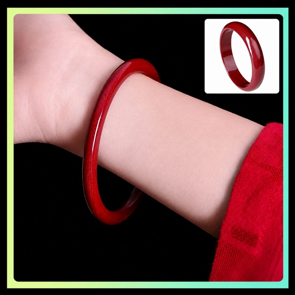 Gelang Giok Polos Merah Cina Cinnabar Gelang Energi Kesehatan Wanita / pria
