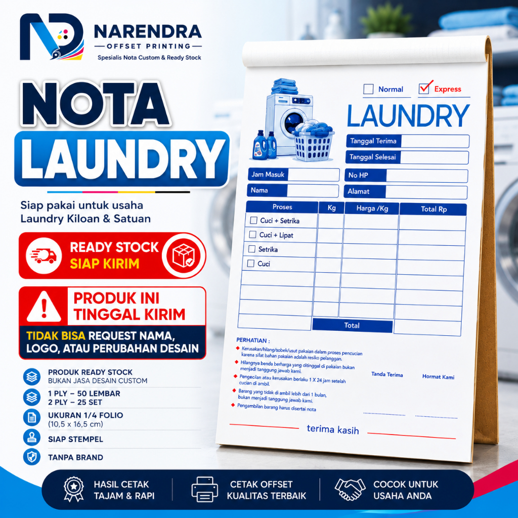 Nota Laundry Kiloan & Satuan | Nota Cuci Pakaian | Nota Laundry Siap Pakai | Diskon Grosir
