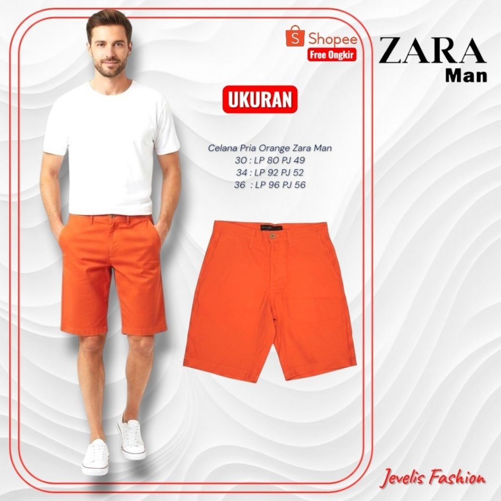 Celana Pendek Pria Warna Orange Casual Nyaman | Short Pants Pria Zara Man | Jevelis Fashion