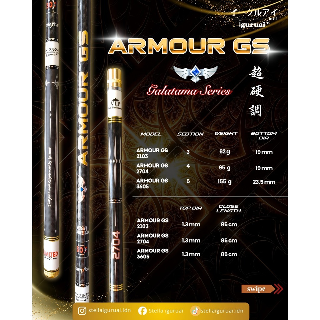 Tegek Iguruai Armour GS | High Carbon Torayca 30T | Rolling Tip Respons Cepat | Joran Kolam Kuat & S