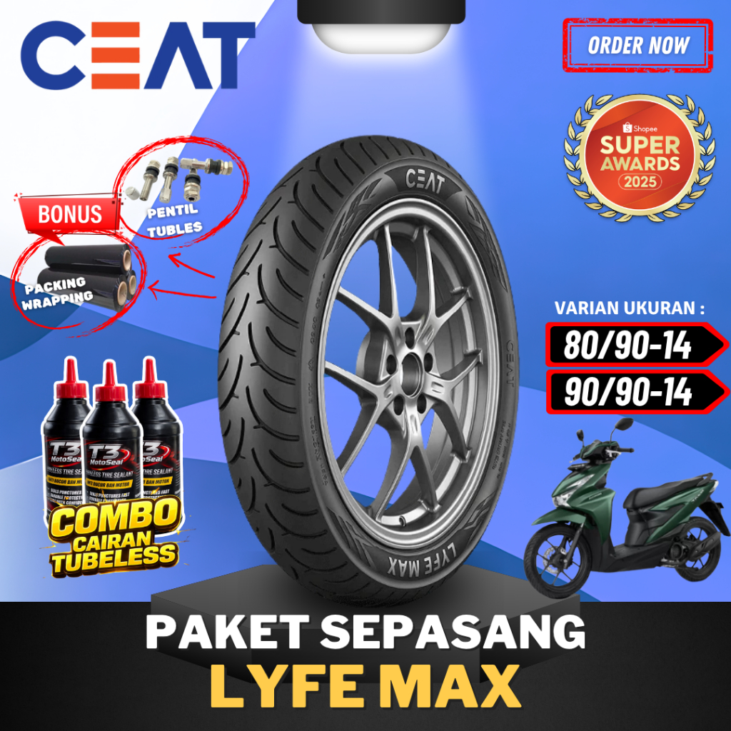 [PAKET SEPASANG] BAN CEAT LYFE  MAX RING 14 ( 80/90-14 / 90/90-14 ) / BAN MOTOR CEAT / BAN LUAR MOTO