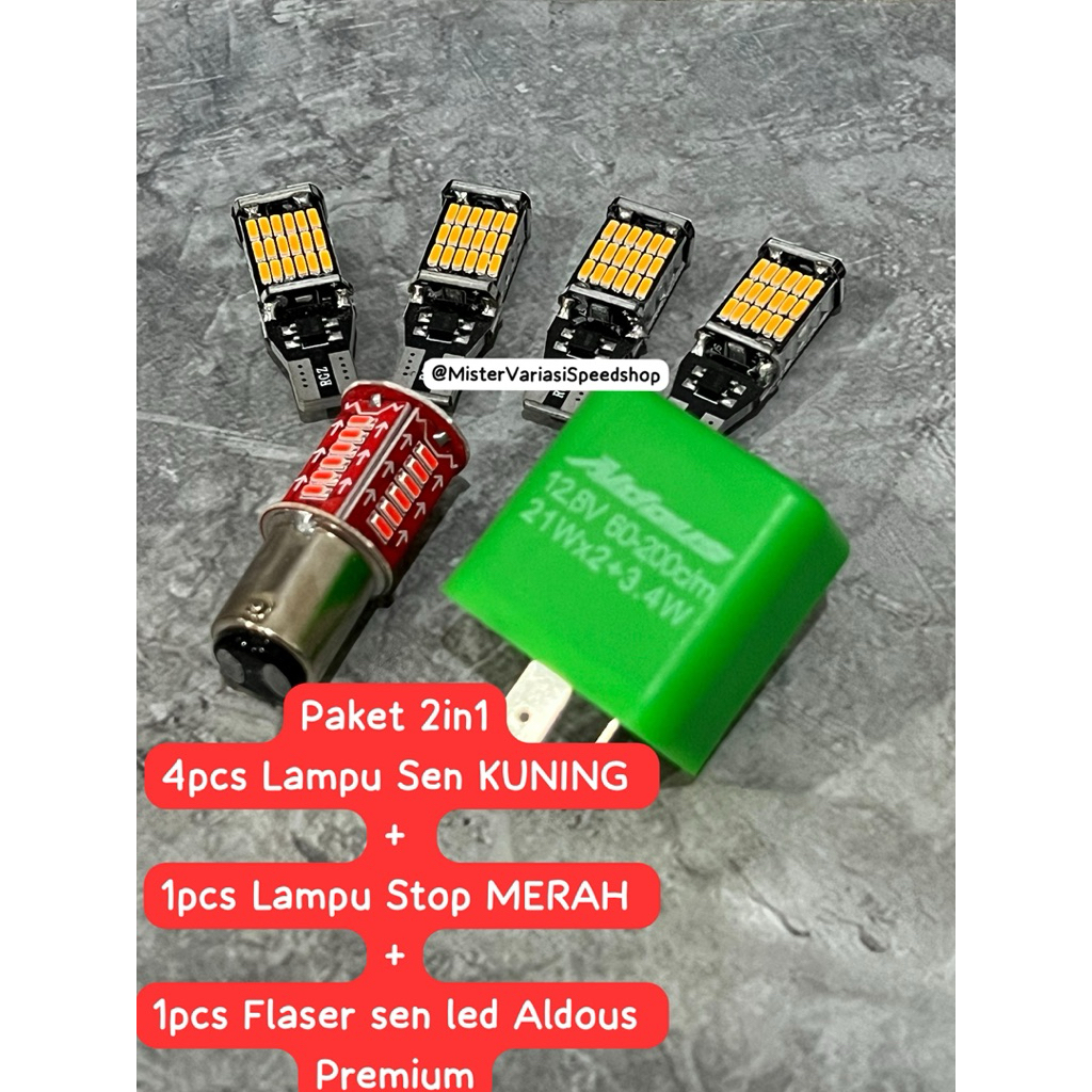 PAKETAN HEMAT 4pcs LAMPU SEN DAJJAL KUNING + FLASER SEN ALDOUS ORIGINAL PREMIUM + LAMPU STOP RUNNING