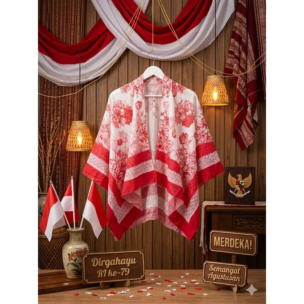 Outer Merah Putih Edisi Kemerdekaan Agustusan / Outer Scarft Batwing Motif Merah Putih / Outer Scarf