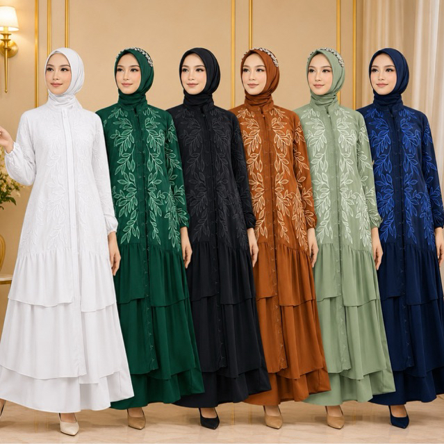 Gamis Abaya Adiba Busui Jersey Mix Ceruty Bordir Premium | Dress Muslimah Wanita Elegan Syar'i Jumbo