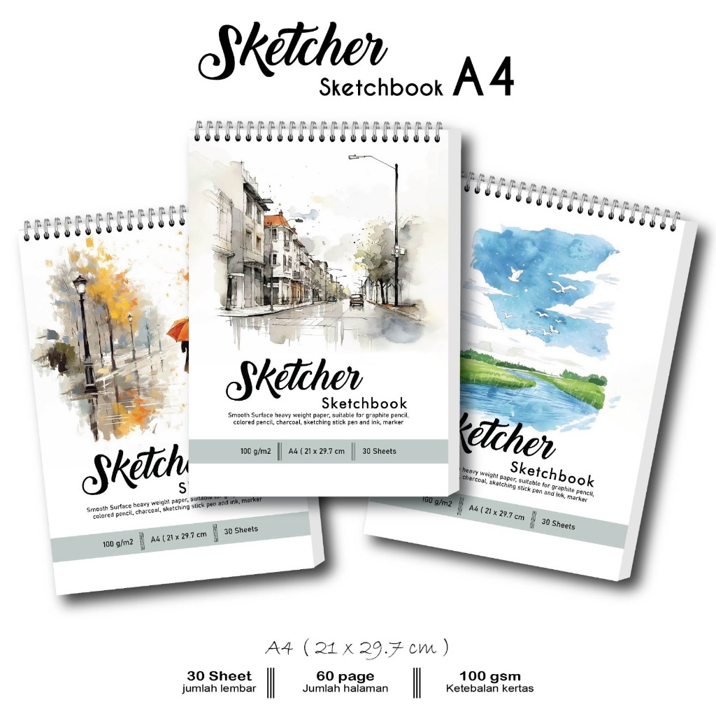 Buku gambar/ Sketchbook A4 / Buku Gambar Aesthetic/ Buku Gambar Vertikal Jilid Spiral 30 Lembar