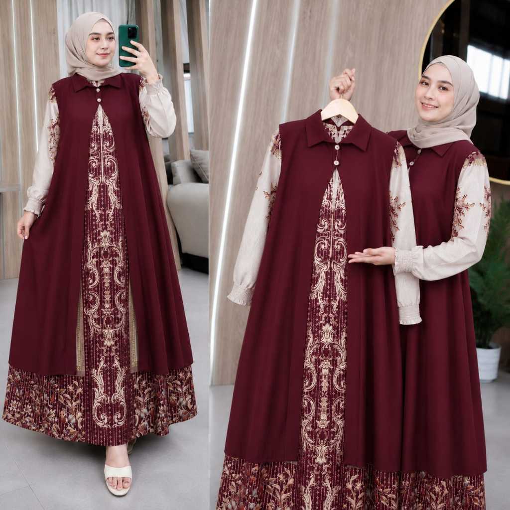 GAMIS ROMPI LEPAS PASANG WANITA JUMBO INNER MUALIMAH CERUTY BEBYDOLL  SUPER JUMBO PLUS OUTER CERUTY 