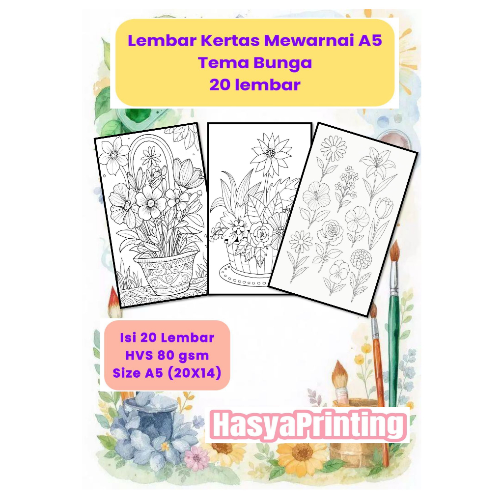 Lembar Kertas Mewarnai A5 BUNGA 20 Lembar