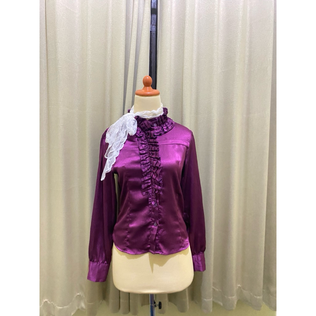 Catherine lady plum Ruffle Satin Blouse Elegant Chic Victorian whimsical Vintage Goth