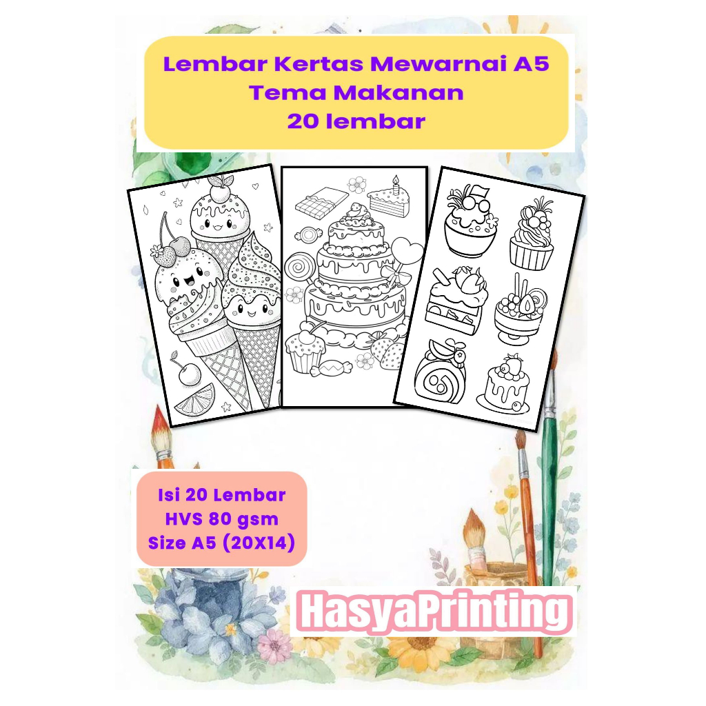 Lembar Kertas Mewarnai A5 MAKANAN 20 Lembar