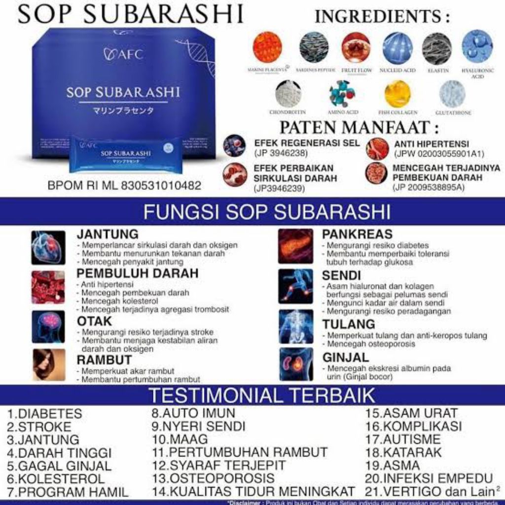 Sop subarashi afc gold original jepang 1 box 28 sachet