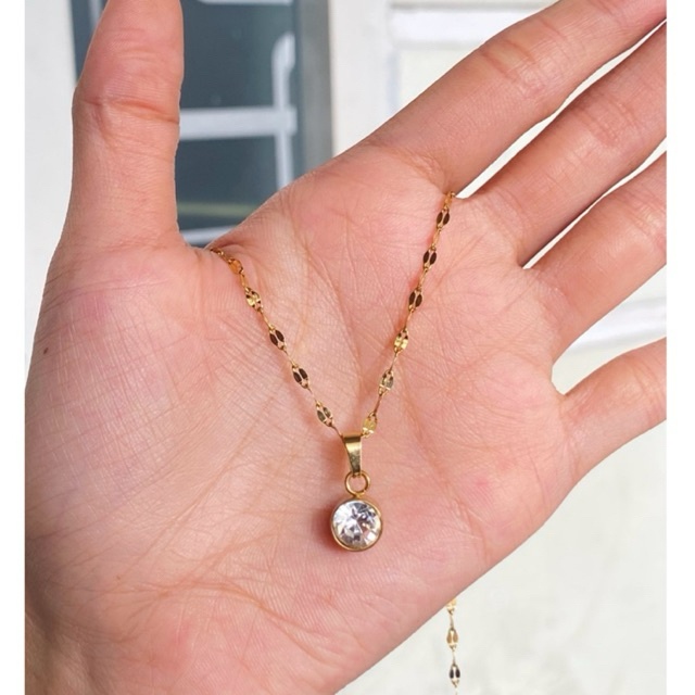 kalung Titanium Emas Asli Fashion Korea Cantik Bandulan Kristal Mata Satu