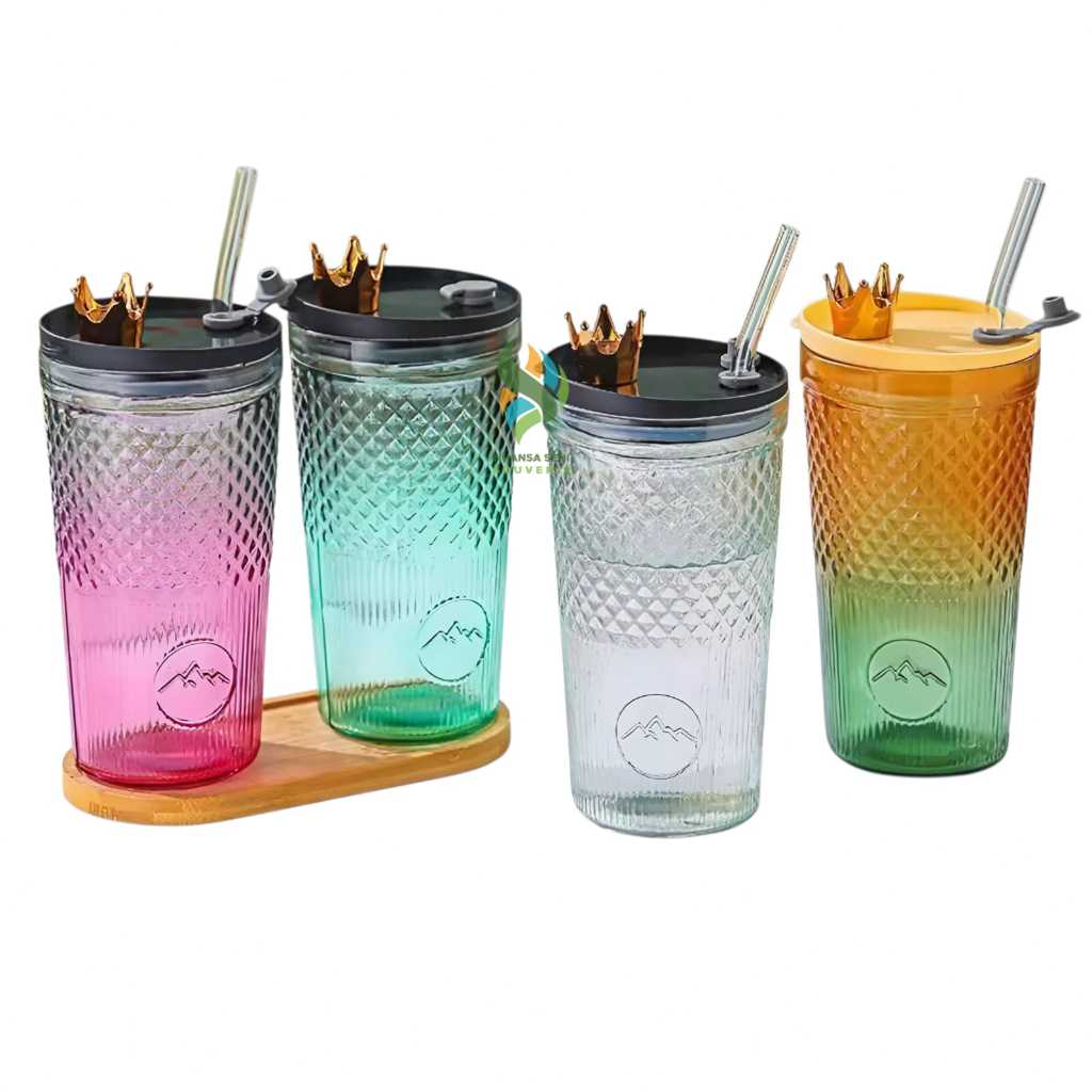 Mug Kaca Mahkota 500 ml Souvenir Gelas Kaca Tinggi Mahkota Kapasitas 500 ml