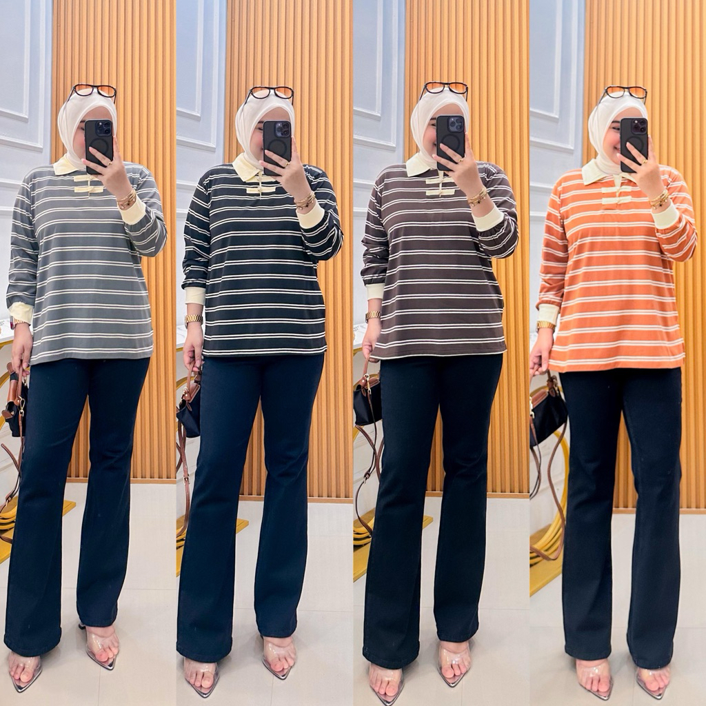 Kaos Kerah Salur Cheongsam Sielie | Catton Combed 24S Premium Fashion Wanita Daily Wear Trendy