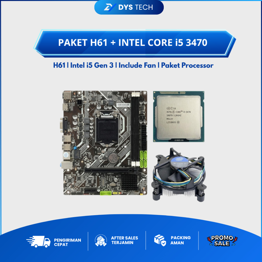 Paket Intel Core i5 3470 + Motherboard H61 LGA1155 Include Fan