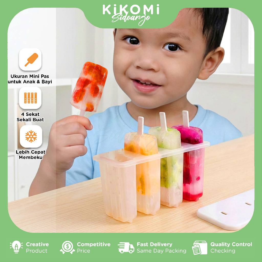 Cetakan Es Krim Mini Loli Frozen Es Lilin Transparan 4 Sekat Plastic Frozen Popsicle