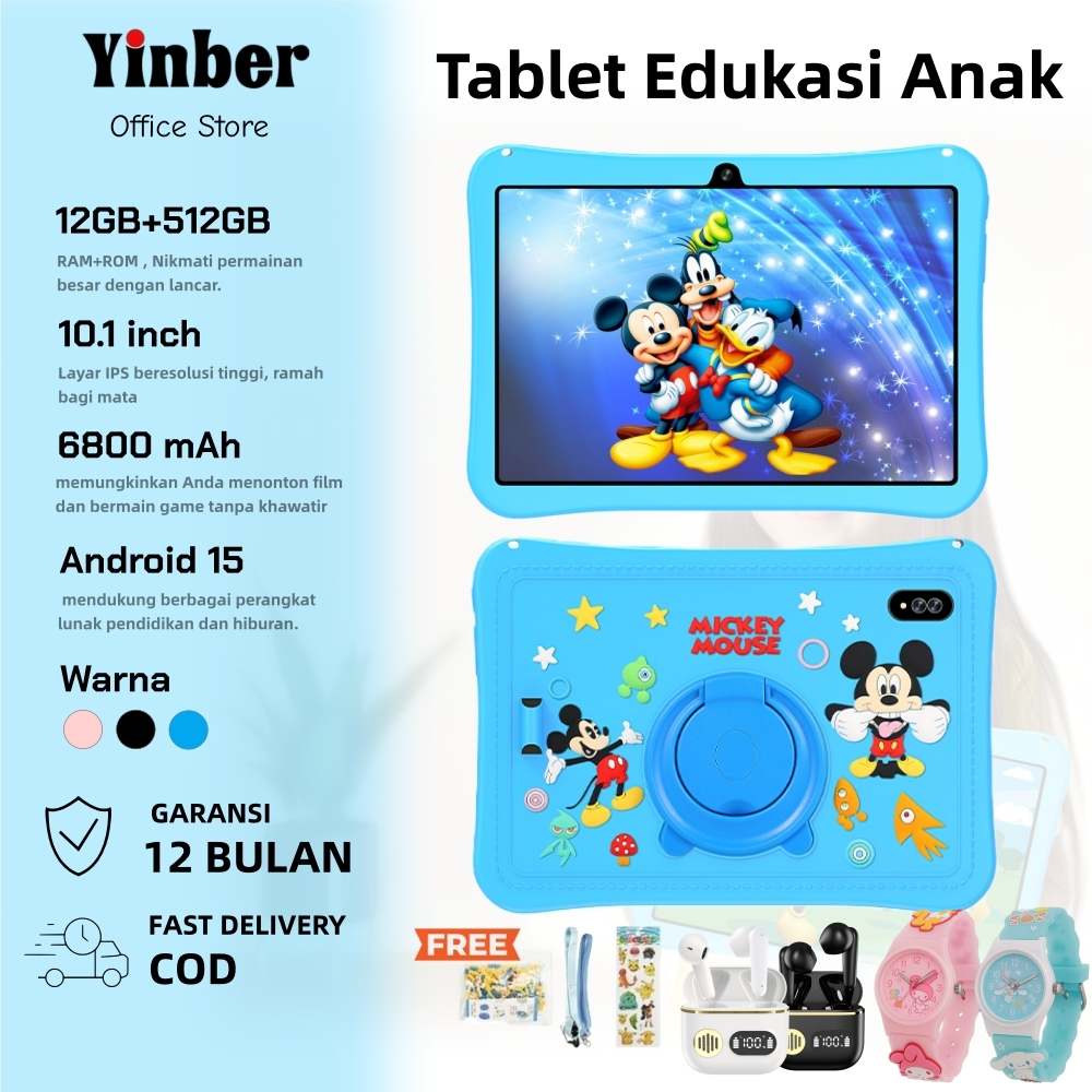 YINBER Tablet edukasi Anak buat belajar Android F13 Pro Tablet PC 12GB+512GB Android 15 Tablet Anak 