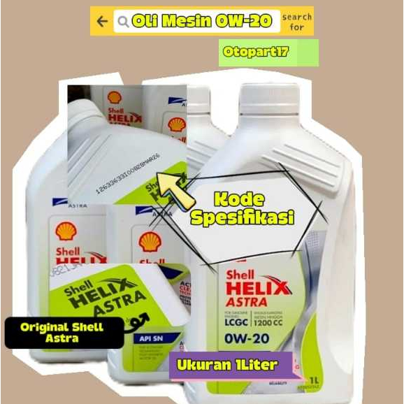 Shell Helix Astra 0W-20 API SN Full Economy Tech & Full Synthetic Active Cleansing Produk Original