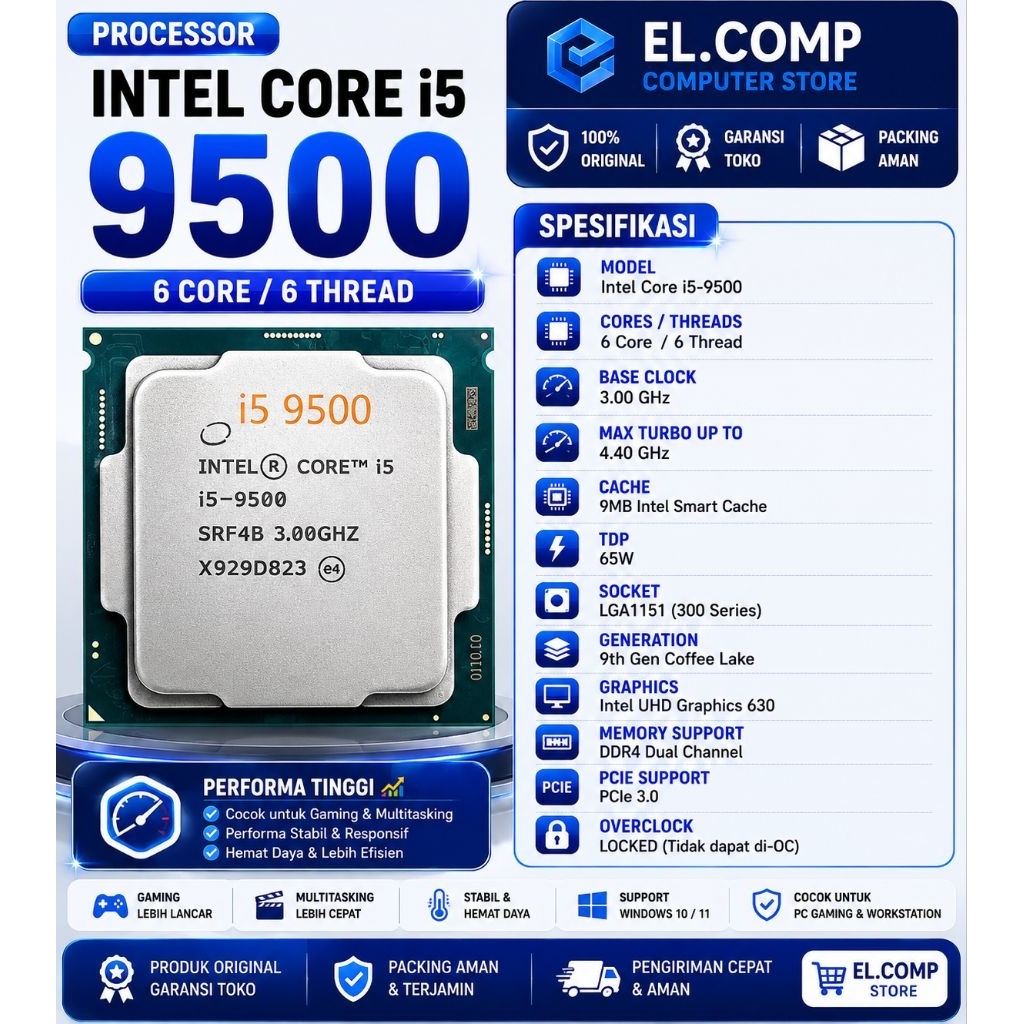 PROCESSOR INTEL CORE I5 9500 TRAY LGA 1151 GEN 9