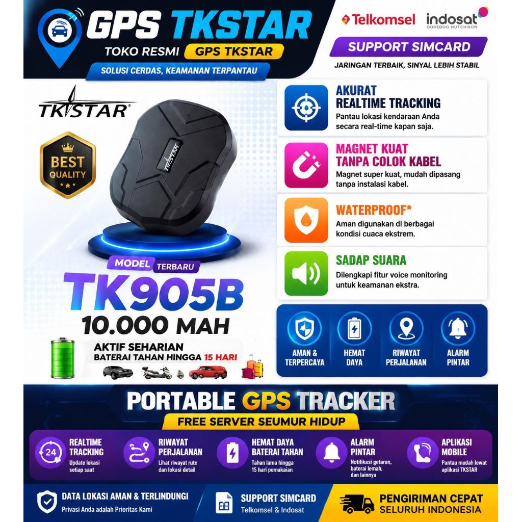 GPS TRACK PORTABLE TKSTAR GPS SAPI MOBIL MOTOR ANTI MALING JARAK JAUH