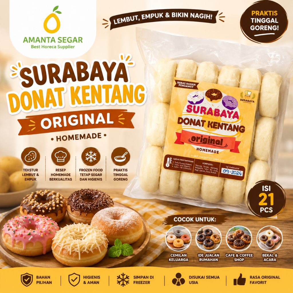 Surabaya Donat Kentang Original Isi 21 – Donat Frozen Lembut Homemade Siap Goreng