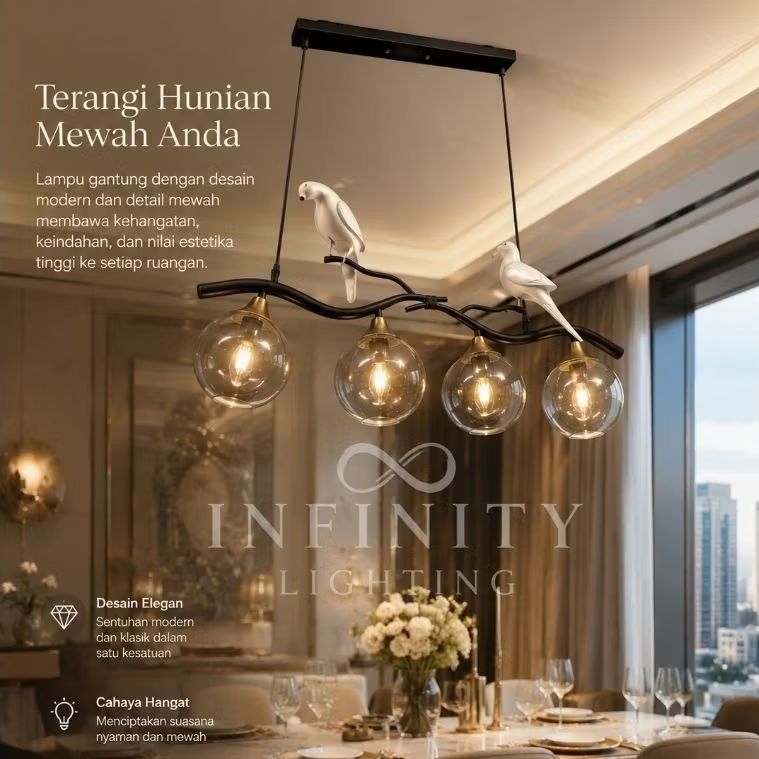 Lampu gantung minimalis modern 4 lampu burung