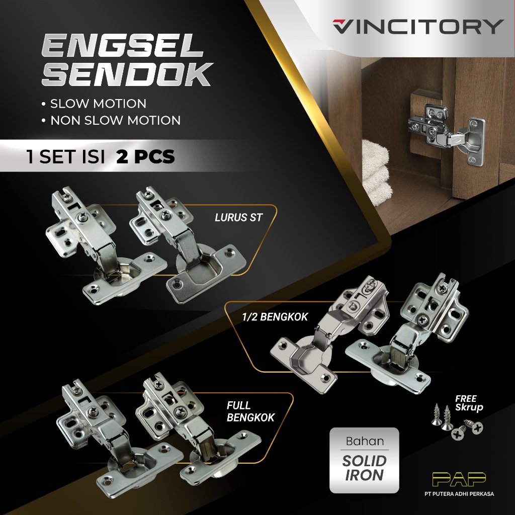 2 Pcs Vincitory Engsel Sendok Pintu Lemari Kecil 26mm Stainless  Premium Lurus Setengah Full Bengkok