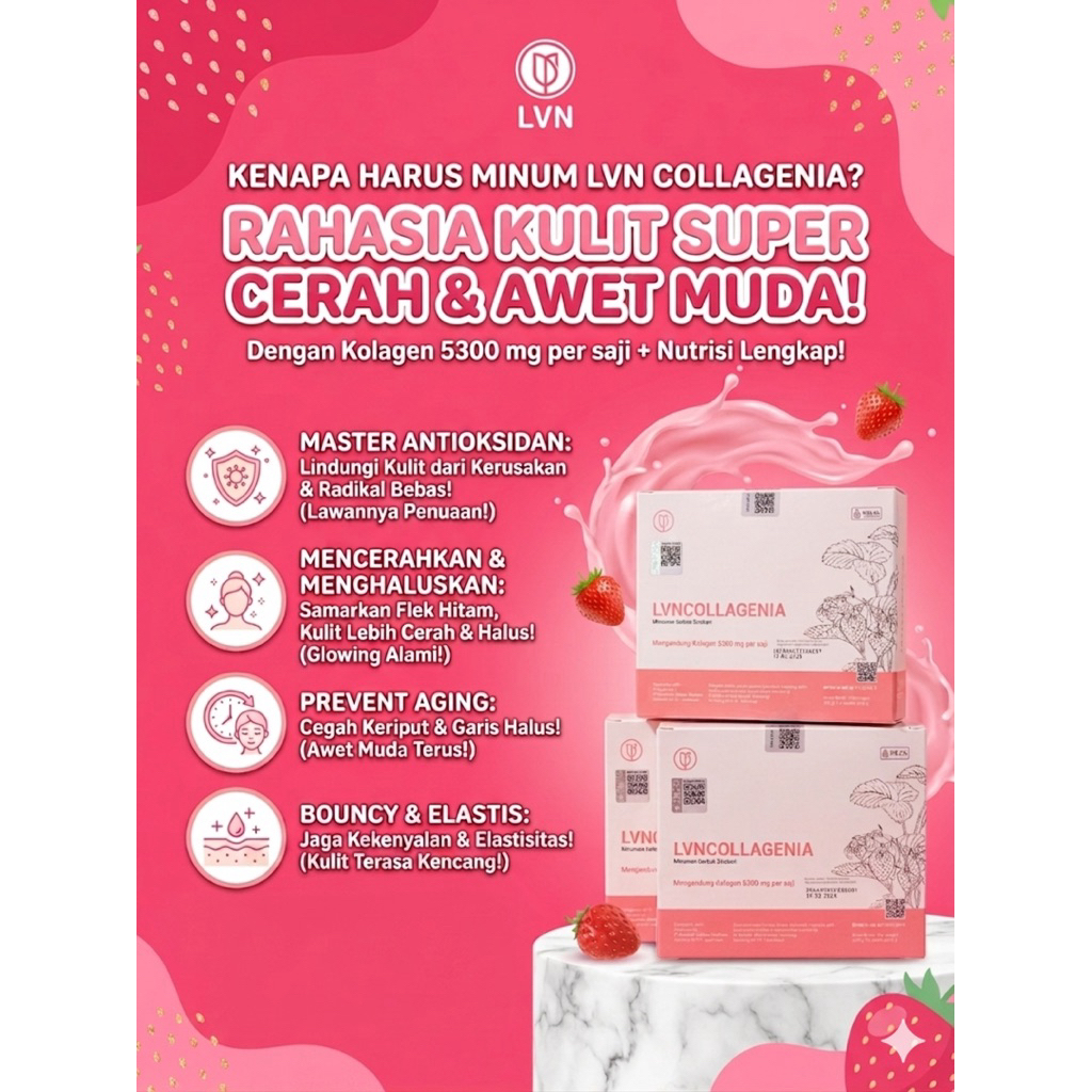[100% ORI]LVN Collagenia Original Minuman Serbuk Kolagen Stroberi 5300mg - Pemutih & Pencerah Kulit 